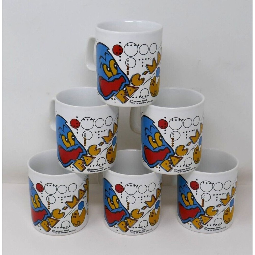 Midway 1980 Kiln Craft Staffordshire England Pac-Man Ceramic Mug Set of 6